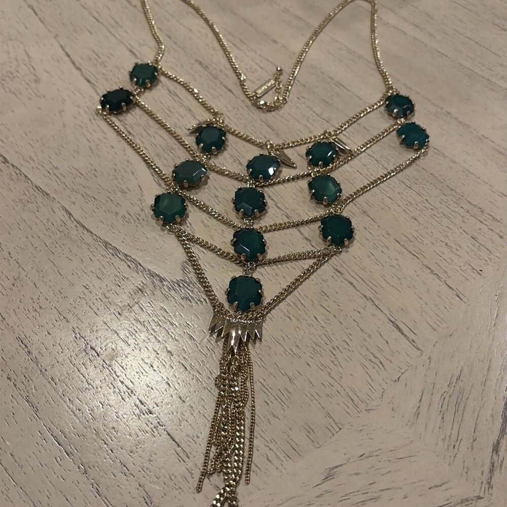 Kendra Scott Harlow Statement Necklace Faceted Green Stone Gold Tone